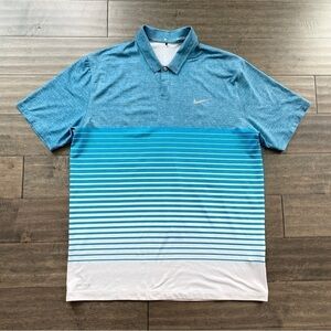 Nike Tiger Woods Collection Dri-Fit Striped Polo Shirt Size L Blue